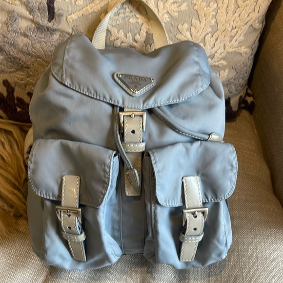 Prada Tessuto Nylon Leather accented backpack grey - Picture 2 of 12
